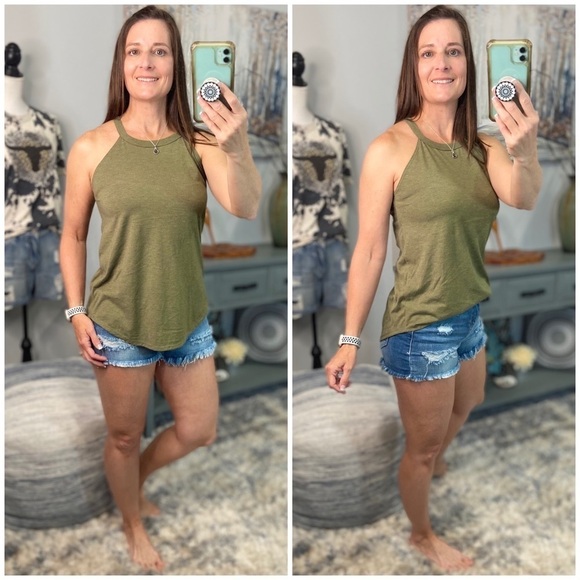 ❤️‍🔥Tri Rocker Tank Floaty Top Army Green 1722 - Picture 1 of 10